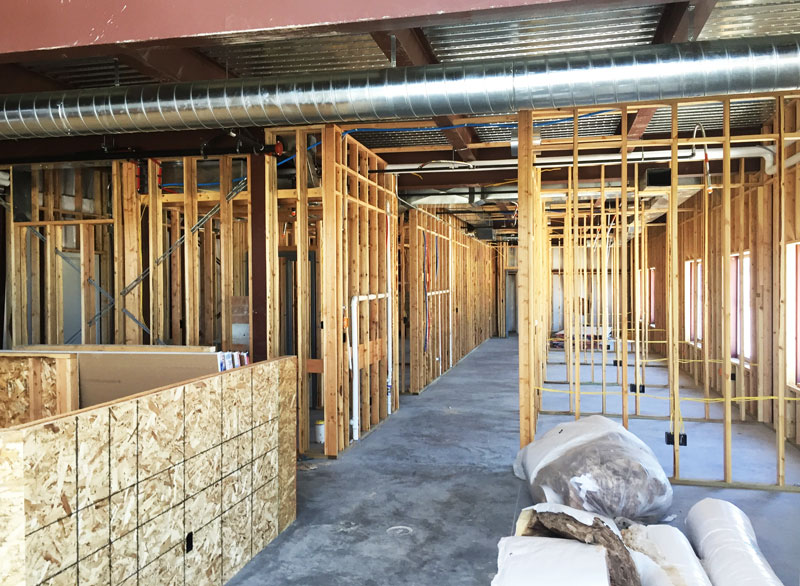 construction, interior framing with wood and steels