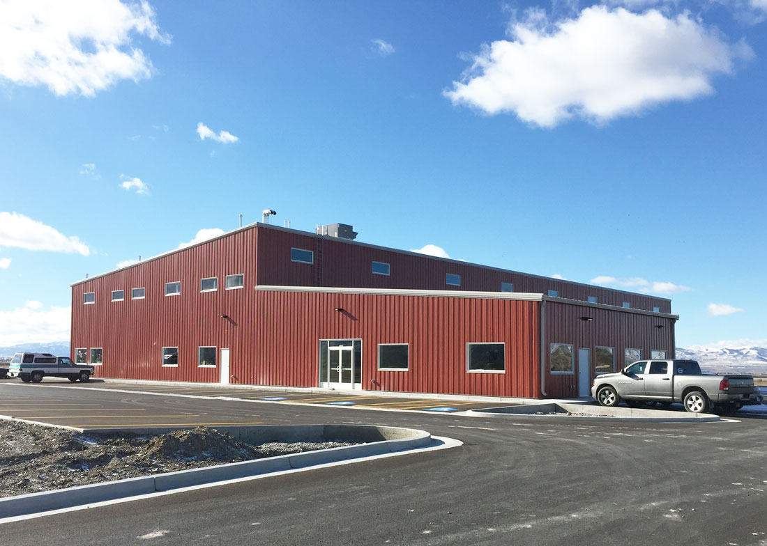 a red industrial building