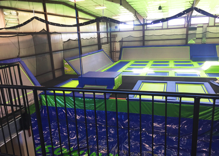 an indoor trampoline park made of steel