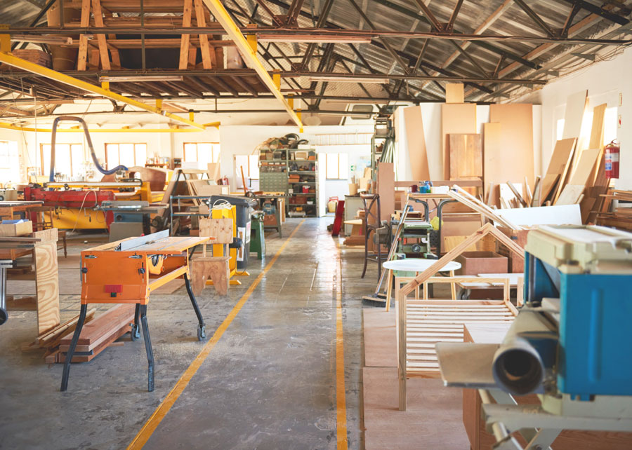 an interior view of a workshop
