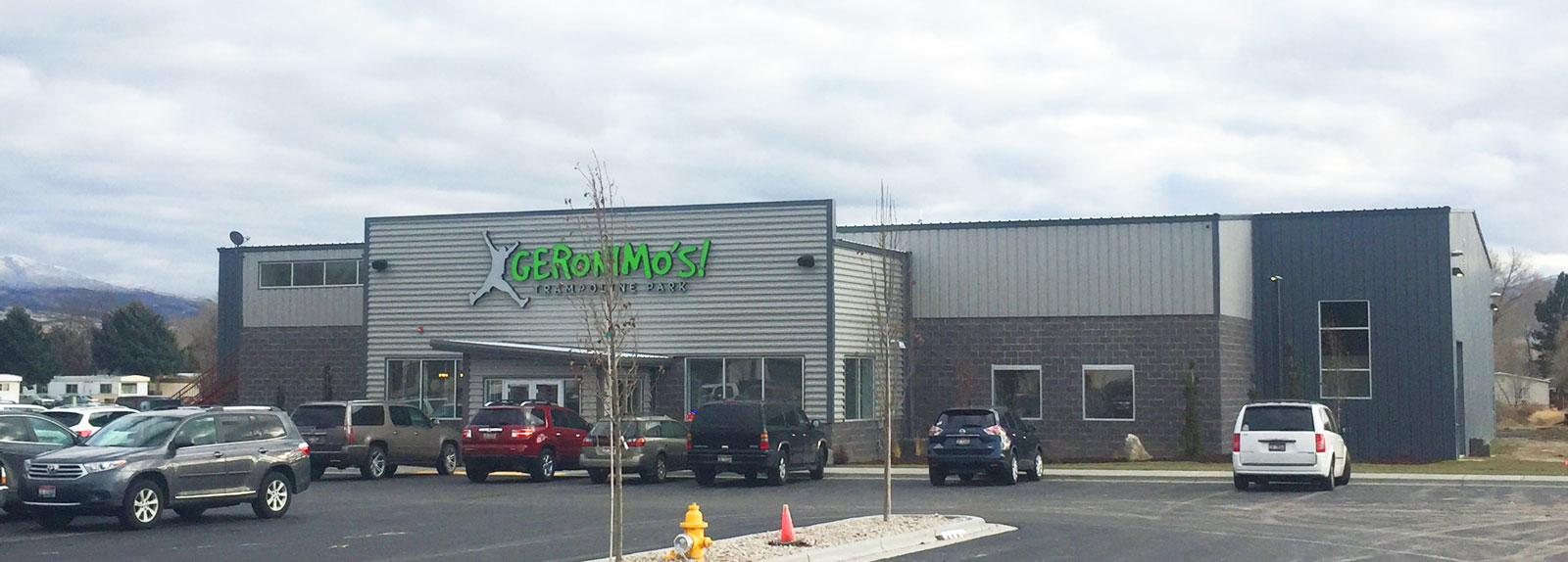 an exterior of a trampoline park made of steel